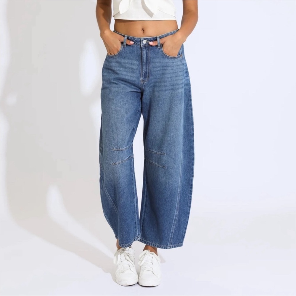 NWT Rewash Utility Barrel Cropped Jeans Size 30 Vintage Wash Blue Denim Cotton - Picture 2 of 13